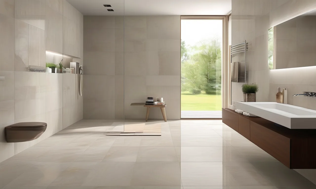 Modern bathroom with fully waterproof matte porcelain tile floor