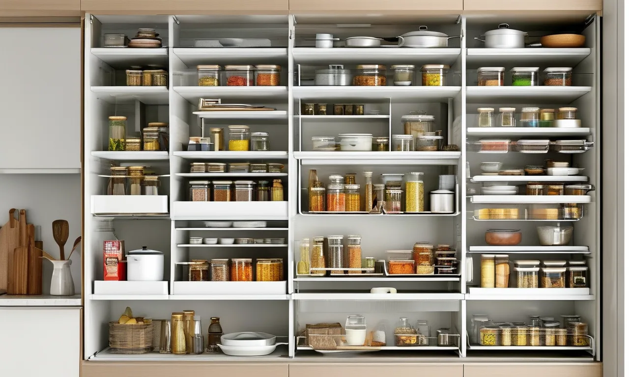 Smart kitchen cabinet storage with pull-out organizers and drawers